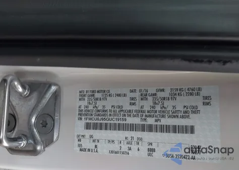 2016 Ford Escape Titanium из США, поврежденный, VIN 1FMCU0J95GUC19159